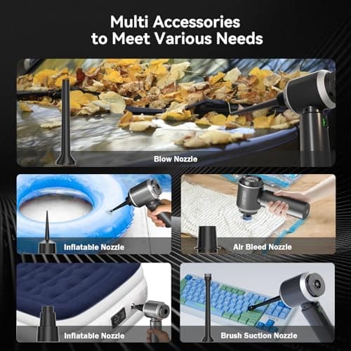 HRYCF Car Vacuum Cordless, Mini Portable Vacuum Cordless for Car, 4-in-1 20000PA High Power Portable Rechargeable Vacuum Cleaner with Brushless Motor, Small Handheld Vacuum & Air Blower & Pump-Grey 8