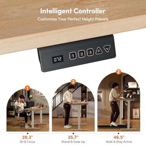 FEZIBO Standing Desk, 48 × 24 Inches Electric Height Adjustable, Sit and Stand Up, Computer Office Desk with Splice Board, White Frame/Maple TOP 7