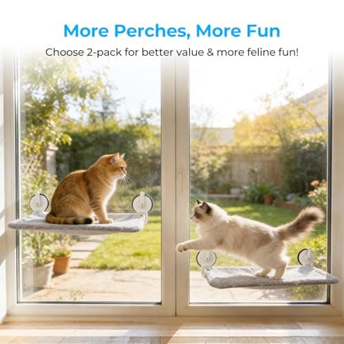 L&W BROS. Cat Window Perch with Lever Lock Suction Cups Holds up to 50 lbs Foldable & Space Saving Design Heavy Duty Window Hammock for Large Cats (L 1Pc) 7