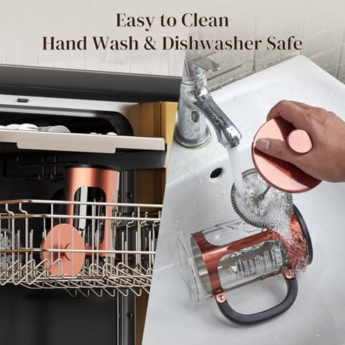 Veken French Press Coffee Maker 34oz 1 L, No Plastic Touching Cafe, Heat Resistant Thickened Borosilicate Glass, Stainless Steel Brewer, Cold Brew Cafetera Teapot for Kitchen Travel Camping, Copper 7