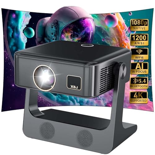 XBJ Portable Projector [Native 1080P/Electric Focus/4K Support/1200 ANSI] D1 Smart Movie Projector with WiFi and Bluetooth, Outdoor Video Proyector Portátil,Auto Keystone, 180° Stand, Dark Gray