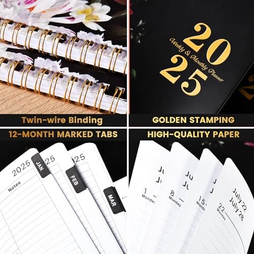 2025 Planner - 8" x 10", JAN. 2025 - DEC. 2025, 2025 Weekly and Monthly Planner, 2025 Planner/Calendar Spiral Bound with Sturdy Cover, Monthly Printed Tabs, Thick Paper, Twin-wire Binding 6