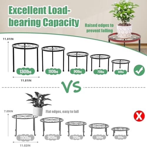Linpla 5-Pack Decent Metal Plant Stands, Heavy Duty Flower Pot Stands for Multiple Plant, Anti-Rust Iron Plant Pot Shelf, Decoration Racks for Home Indoor and Outdoor (5 Pack Black) 5
