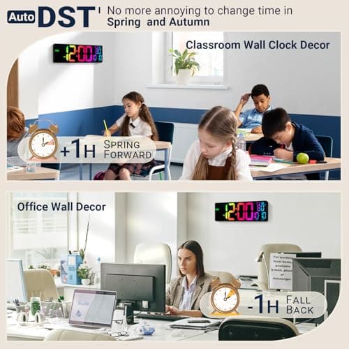 ANSOPER 16.5" Large Digital Wall Clock: 11 RGB Color LED Display with Remote Control, Auto DST, Temperature & Date, Big Number Wall Clock for Seniors, Classroom, Office, Gym, Home Decor Black 5