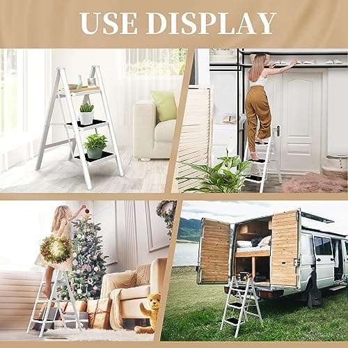 HBTower 3 Step Ladder Folding Step Stool, 330 Lbs Capacity Step Stool for Adults, Closet Step Stool Ladder with Anti-Slip Wide Pedals Household Office, White 6