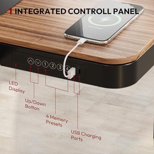 SANODESK Standing Desk with Drawer, Electric Height Adjustable Home Office Desk with Storage & USB Ports, 48 inch Black Walnut Wood Tabletop/Black Frame 5