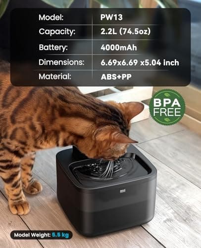 oneisall Wireless Cat Water Fountain: 74oz/2.2L Cordless Pet Water Fountains, 4000mAh Battery Operated Ultra-Quiet Integrated SilentFlow™ Pump for Cats Indoor, Automatic Cat Water Dispenser, BPA-Free 9