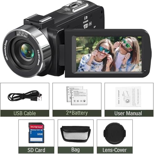 Camcorder Video Camera 4K Ultra HD 80MP Vlogging Camera for YouTube 18X Digital Zoom 3.0" 270° Rotation IPS Screen IR Night Vision Camcorder Recorder with 32GB SD Card, Lens Cap and 2 Batteries Purple 7