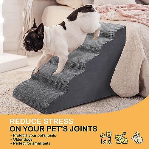 CiWiVOKi Dog Stairs for Bed, 5-Step Dog Steps for Couch and High Bed, Non-Slip Pet Stairs, 24" High Sofa Foam Ramp - Best for Small Pets, Older Cats with Joint Pain 6