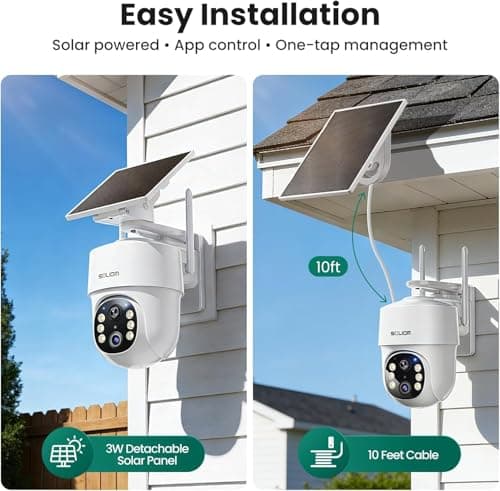 SOLIOM- 5MP Security Cameras Wireless Outdoor, No Subscription & Solar Powered,2-Cam Pack Home Security Camera with 360° Auto Human Motion Tracking, 3K Color Night Vision,5G & 2.4G Router Compatible 5