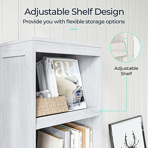 LINSY HOME 5-Shelf Bookcase, Narrow Bookshelves Floor Standing Display Storage Shelves 68 in Tall Bookcase Home Decor Furniture for Home Office, Living Room, Bed Room - White Oak 8