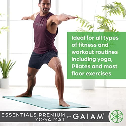 Gaiam Essentials 1/4" Thin (6mm) Yoga & Pilates, Fitness & Exercise Mat with Easy-Cinch Carrier Strap Cusion Support For Fitness and Gym Workouts 6