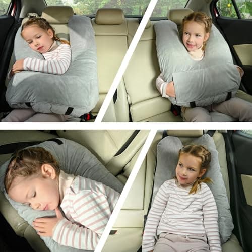 MOAOO Travel Pillow, Car Pillow for Kids & Adults, Kid Travel Sleeping Pillows for Neck & Body Support, Car Travel Essentials Pillow on Road Trips, Gray 6