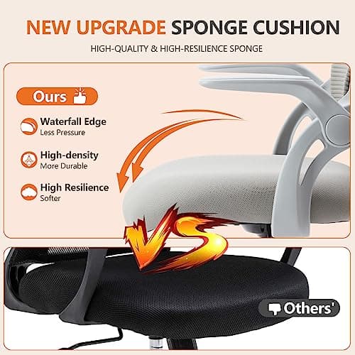 Sweetcrispy Tall Drafting Office Desk Chair - Ergonomic High Stool Computer Chair with Adjustable Height and Comfy Lumbar Support, Rolling Counter Height Chairwith Flip-up Arm and Footrest, Grey 5