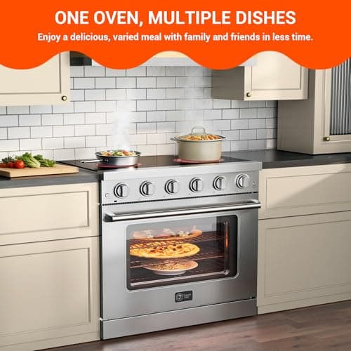 CT Copper Tailor 36 Inch Electric Range with Convection Oven,6.0 cu. ft. Capacity,5 Cooktop Elements, Freestanding Oven, in Stainless Steel 6