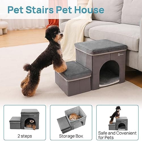 RYpetmia Foldable Pet Stairs for Beds & Sofas - Non-Slip Dog Steps with Storage for Small to Medium Dogs & Cats, Supports up to 120 lbs - Durable 2 & 3-Step Doggie Ladder for Easy Access 8