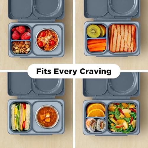 Omie OmieBox UP bento Box for Kids | Insulated Lunch Box | Leak Proof Vacuum Insulated Thermal Food jar | Cooler ice Pack | 2 Compartments (Graphite) 9