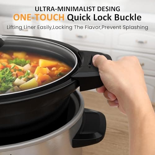 Sunvivi 4qt Slow Cooker, Programmable Slow Cooker with Locking Lid, Removable Ceramic Pot, 3 Heating Settings & Time Control, Mini Food Warmer with Dishwasher-safe Lid & Pot, Silver 7