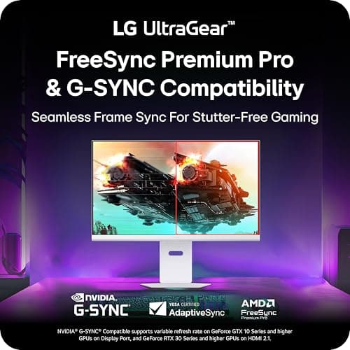 LG 32G810SA-W 32-inch Ultragear 4K UHD (3840 x 2160) IPS Gaming Monitor, 144Hz, 1ms, NVIDIA G-Sync Compatible, AMD FreeSync Premium, VESA DisplayHDR 400, HDMI, DisplayPort, USB Type-C, White 4