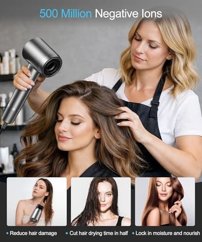 Cosy Companions Hair Dryer - Negative Ionic Blow Dryer with 150000 RPM High Speed Brushless Motor for Fast Drying, Low Noise, HD Display Hair Dryer with Diffuser and Nozzle, 5 Temps & 2 Speeds 5