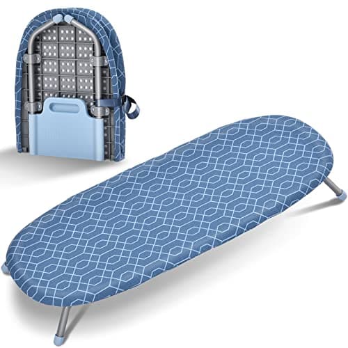APEXCHASER Foldable Ironing Board, Tabletop Small Iron Board with Heat Resistant Covers, Portable Folding Mini Iron Table with Non-Slip Feet for Home, Laundry Rooms, Dorms, Travel Use, Blue