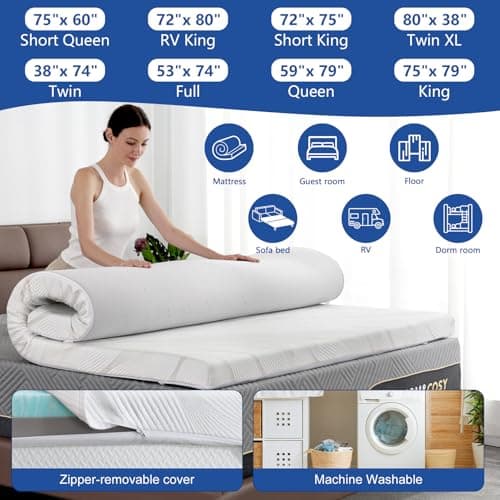 Extra Firm Mattress Topper Twin XL Size 3 Inch,Premium Cooling Gel+Bamboo High Density Memory Foam Mattress Topper with Removable Ice Silk Cover, Bed Topper for Pain Relief,No Smell,CertiPUR-US,79x38 8