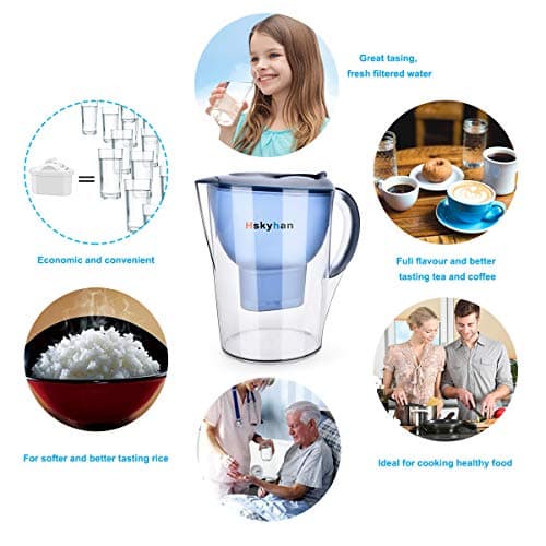 Hskyhan Alkaline Water Filter Pitcher - 3.5 Liters Improve PH, 2 Filters Included, BPA Free, 7 Stage Filteration System to Purify, Blue 5