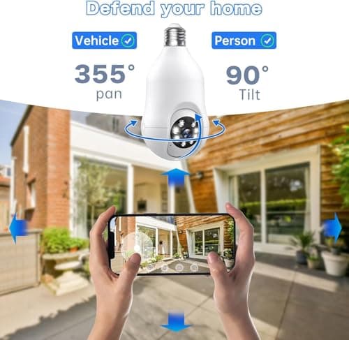 Noahcam Light Bulb Security Camera 2 Pack, 5g/2.4ghz Lightbulb Security Cameras Wireless Outdoor EseeCloud, 2K 360 Front Porch Cam Screw in Light Socket Motion Sensor Color Night Vision 2-Way Audio 5