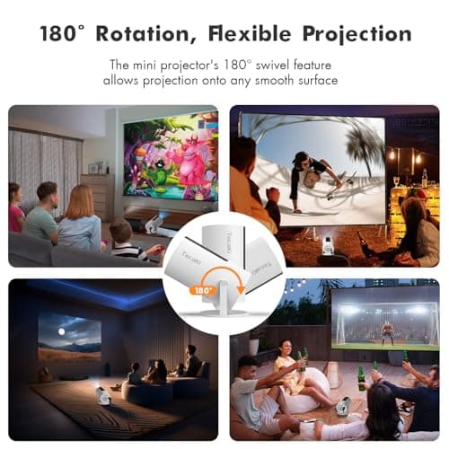 Tecaki Projector, Home Use, Android TV and APP Compatible, 270° Rotation, Ceiling Projection, Automatic Keystone Correction, Bluetooth 5.2 Electric Focus K8 (4 ONLY, Bluetooth and WIFI ) 7