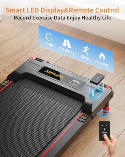 Walking Pad Treadmill, Anylife Incline Walking Pads Under Desk 330lb Capacity, 2.5HP Portable Treadmills for Home, Compact Treadmill Small Running Pad with LED Display, Remote Control, Black Red 5