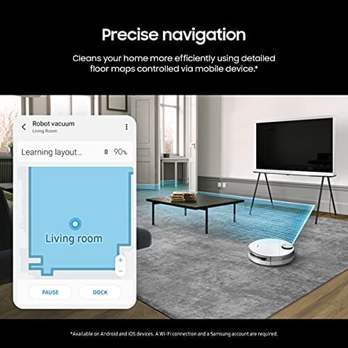 Samsung Jet Bot Robot Vacuum with Intelligent Power Control, Precise Navigation, Multi Surface Cleaner for Hardwood Floors, Carpets, and Area Rugs, Anti-Hair Wrap Brush, White (Renewed) 2