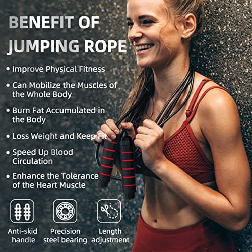 Jump Rope, Tangle-Free Rapid Speed Jumping Rope with Ball Bearings, Skipping Rope with Foam Handles for Women Men Kids, Adjustable Jump Rope for Fitness Workout Aerobic Exercise 8