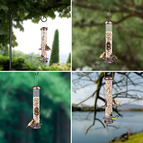 Wild Bird Feeder Classic, Witacles 17 Inch Tube All Metal Steel Hanger, for Garden Yard Outdoor, 4 Feeding Ports, Seed is not Included (Brown) 7