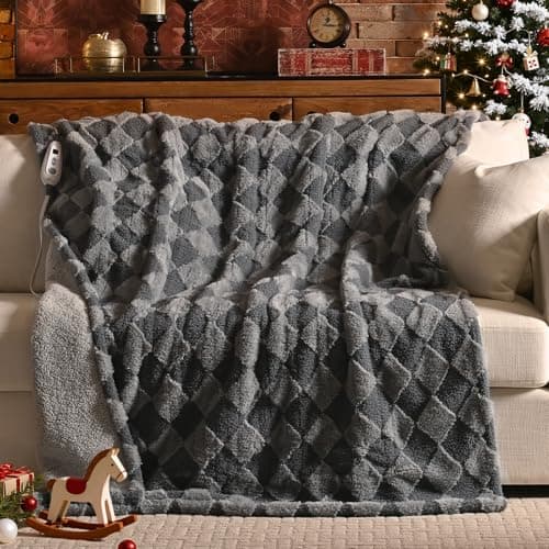 Bearhug Heated Blanket King Size 100" x 90" Dual Controller Electric Blanket, Reversible Brown Plaid Sherpa Heating Blanket, 10-Heat Levels & 1-12H Auto Off, ETL, Machine Washable
