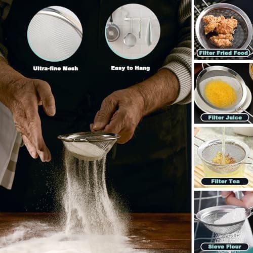 ATPWONZ 4+3 Stainless Steel Colander Set, 4 Sizes (1.8 qt, 2.3 qt, 3 qt, 4 qt) with 1 Mesh Strainer + 2 10-inch Stainless Steel Round Plates, for Washing Rice, Fruits, Vegetables, Draining Pasta, Meat 6