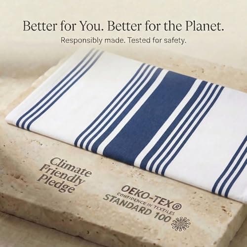 Urban Villa Kitchen Towels Blue White Striped 100% Cotton Set of 6, 20x30 Inch Oversized Dish Cloths, Highly Absorbent, Mitered Corners & Hanging Loop, Hand & Tea Towels, Dish Towels 9