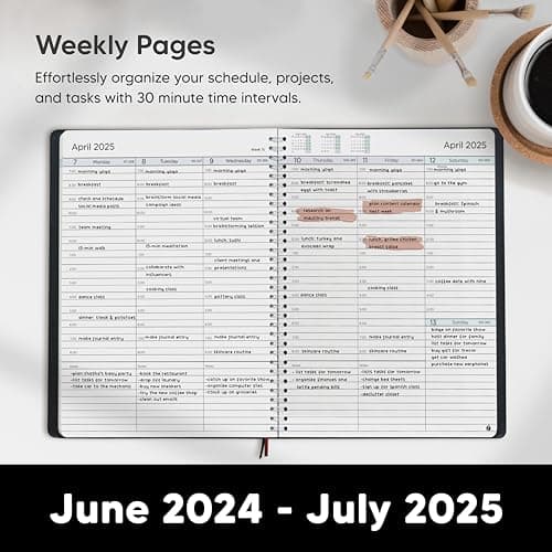 Academic Planner 2024-2025 - Hourly 2024-2025 Planner Weekly and Monthly - Appointment Book with Flexible Cover, Twin-Wire Binding - Simple Design for Productivity, June 2024 - July 2025. 8.5 x 11 2