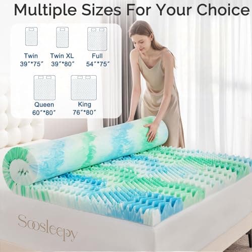SOOSLEEPY 2 Inch 7-Zone Twin Memory Foam Mattress Topper Egg Crate Cooling Gel Infused Mattress Pad Bed Topper for Pressure Relief and Back Pain Soft & Breathable, CertiPUR-US Certified 6