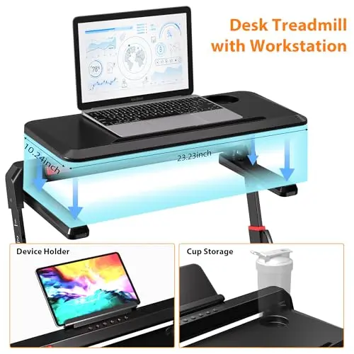 HiFast Walking Pad Treadmill with Desk Workstation, 3.0HP Under Desk Treadmills with 8% Incline Handle Bar, Foldable Portable Treadmill for Home Office, 300lbs Capacity, Remote Control, APP 9