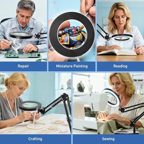 HITTI 10X Magnifying Glass with Light, 1,800 Lumens Stepless Dimmable, 3 Color Modes, 4.2″ Real Glass Lens LED Desk Lamp & Clamp, Magnifier Light and Stand for Crafts, Soldering, Fly Tying, Close Work 9