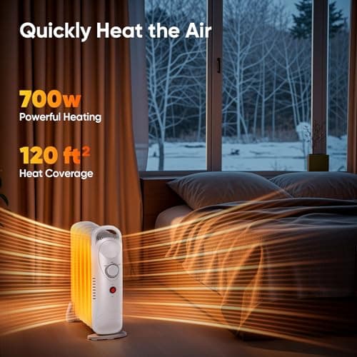 Air Choice 700W Small Oil Heater for Indoor Use, Portable Oil Radiator Heater, Overheat Protection, Silent Operation, Adjustable Thermostat, 2 Heat Settings, Compact Electric Heating for Office Desk 6