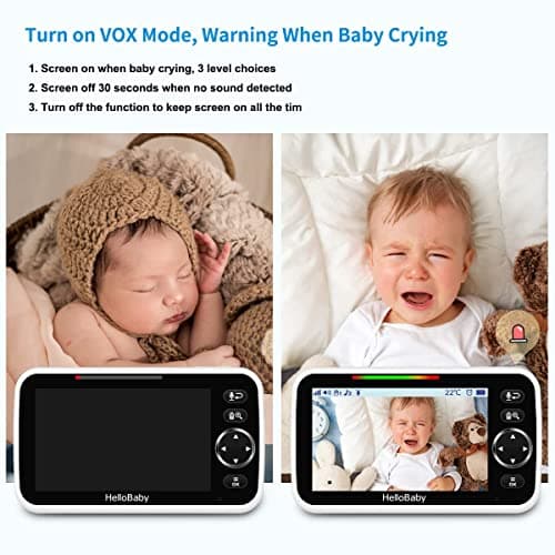 HelloBaby No WiFi Baby Monitor 5" Screen 30-Hour Battery Pan-Tilt-Zoom Video Upgrade with Camera and Audio, Night Vision, VOX, 2-Way Talk, 8 Lullabies and 1000ft Range, HB6550 6