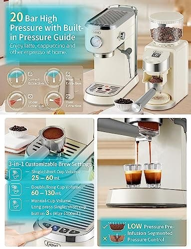 Gevi 20 Bar Espresso Coffee Machine with Burr Grinder Set | 35 Precise Grind Settings | Milk Frother for Latte Cappuccino | Professional Home Barista Kit | Gift for Coffee Lovers 3
