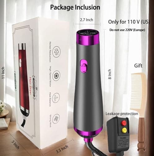 CLWHJ Travel Hair Dryer- 1800W High-Speed Brushless Motor Negative Ionic Blow Dryer for Fast Drying, Low Noise Thermo-Control Hair Dryers with Comb for Salon, Home and Travel. (Purple) 6