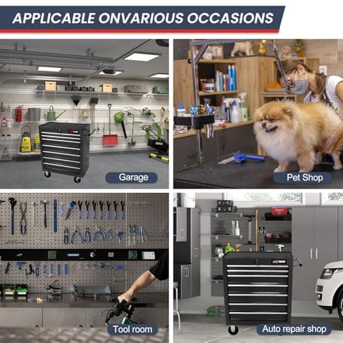 SumKea 7 Drawer Tool Cart, with Key Locking and Parking Brake, Suitable for Garages, Warehouses, Workshops, Repair Shops tool chest with drawers, Black 6