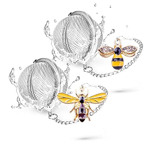 TeaSanavie Handmade Tea Ball Infusers - 2pcs, Honey Bee Strainers with Bee Charm Pendant for Loose Leaf Tea