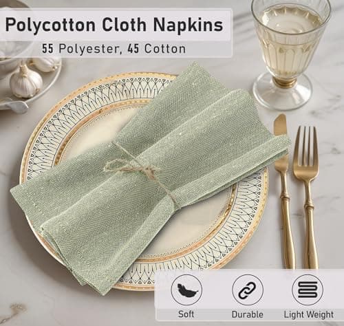 Ruvanti Cloth Napkins Set of 12, 18x18 Reusable Napkins Cloth Washable, Soft & Durable Table Napkin, Poly Cotton Fabric Dinner Napkins for Parties, Christmas, Thanksgiving, Weddings - Olive Branch 5