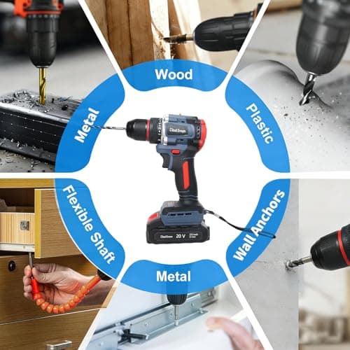 CloudDream Cordless Drill Set,Electric Power Drill with 2 Battery,60N.m,21+1 Torque,2 Variable Speed,30pcs Acessories,Built-in LED,Kit for Home 7