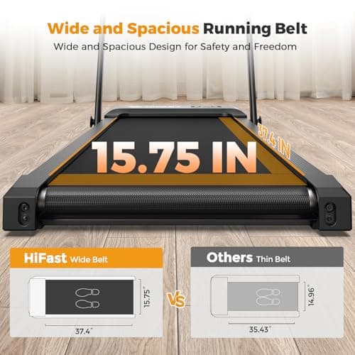 HiFast Walking Pad Treadmill, 3 in 1 Foldable Under Desk Treadmills for Home Office, Small Walking Pad with Incline Handle Bar, 300lbs Capacity 2.5HP Portable Running Machine with APP Remote Control 6