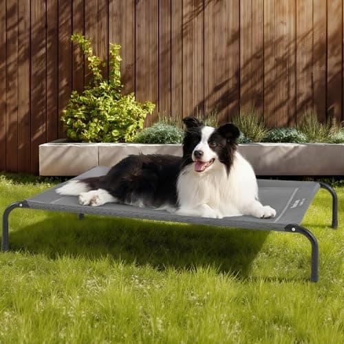 Bedsure Outdoor Elevated Dog Bed Large Sized Dog, Portable Indoor & Outdoor Cooling Raised Cot Pet Hammock Bed with Skid-Resistant Feet, Frame with Breathable Mesh, Grey, 49 inches 9
